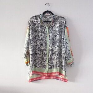JOHNNY WAS zebra patchwork long silk blouse/tunic